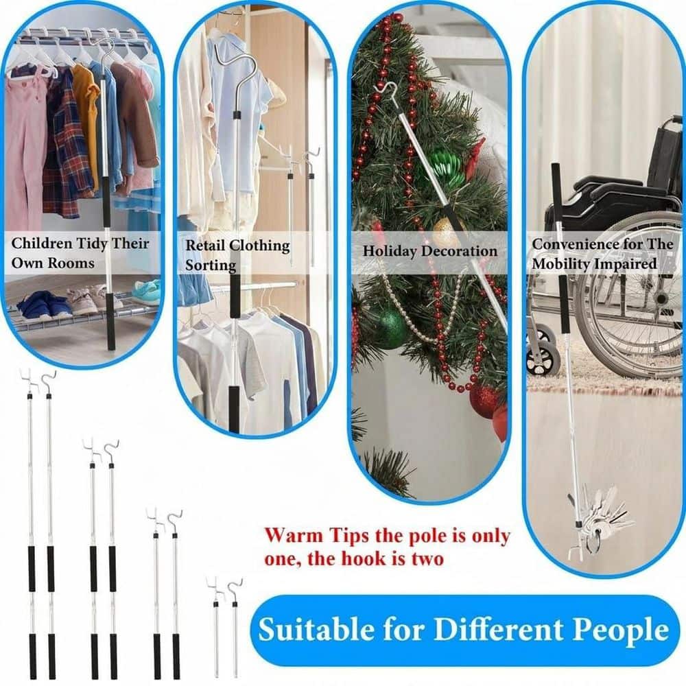 Misopily 32 to 80 in. Clothes Hook Pole Heavy Duty Retail Clothing Hook Pole with 2 Hooks Hanging Birdfeeder Extension (3)