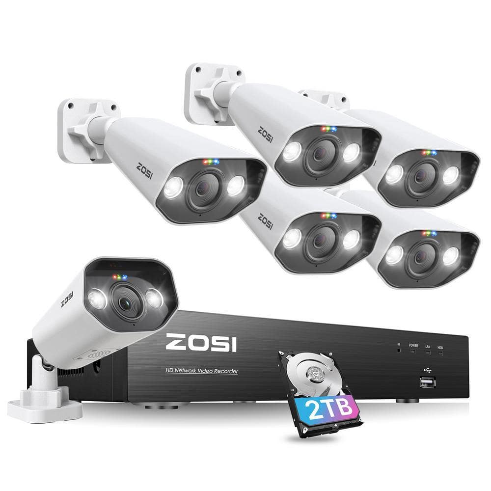 ZOSI 4K 8-Channel 5MP POE 2TB NVR Security Camera System with 6 Wired Outdoor Cameras, Smart Person Vehicle Detection (1)