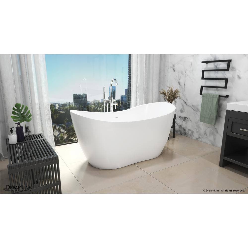 DreamLine Nile 29 in. Freestanding Acrylic Soaking Bathtub with Center Drain Chrome (3)