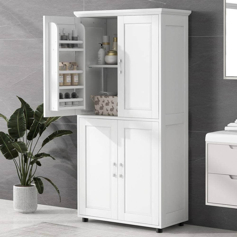 Staykiwi 31.29 in. W x 15.64 in. D x 62.28 in. H White Tall Bathroom Storage Cabinet with with 4 Doors and Adjustable Shelves (2)