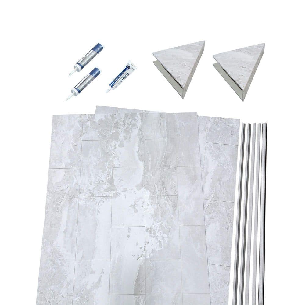 PALISADE 36 in. x 78 in. 2-Piece Glue-Up Corner Shower Wall, Shelf, Trim Kit in Urban Fjord (2)