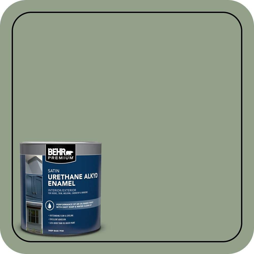 BEHR PREMIUM 1 qt. #440F-4 Athenian Green Satin Enamel Urethane Alkyd Interior/Exterior Paint (1)