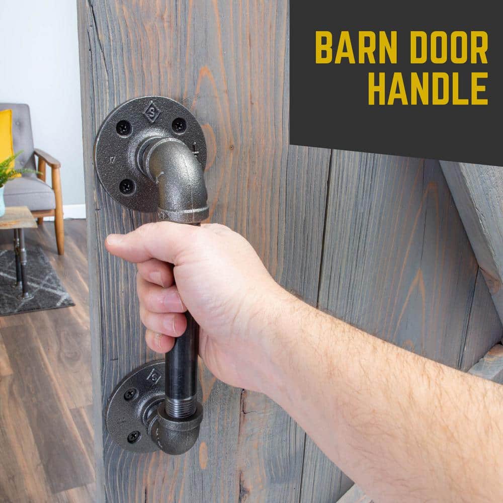 PIPE DECOR 1/2 in. x 10.5 in. L Black Pipe Barn Door Handle Kit (3)