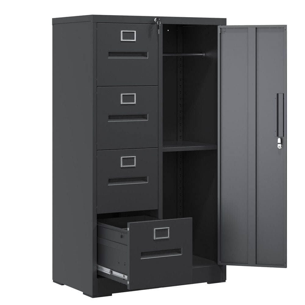 Tidoin Modern 4-Drawer Black Metal 30 in. W Vertical File Cabinet with Locks and 1-Door (3)