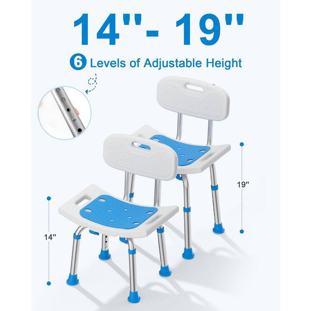 Numhew 16.3 in. W Removable‑Back Heavy‑Duty 400 lbs. Aluminum Shower Seat in Light Blue for Seniors Disabled Bathtub Use (3)