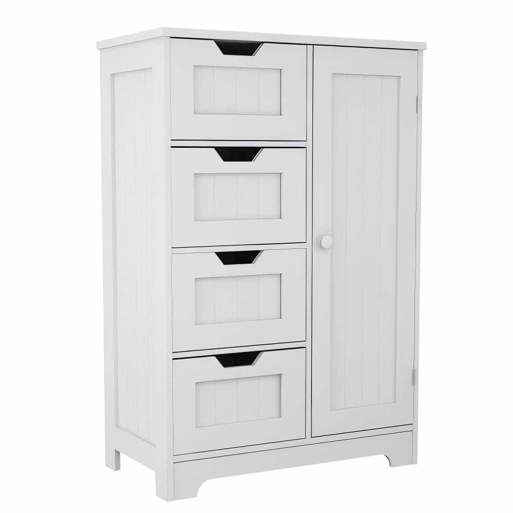 SANFANGIE CL 22.04 in. W x 11.81 in. D x 32.68 in. H White MDF Freestanding Linen Cabinet with Shelves, 4-Drawers and 1-Door (1)