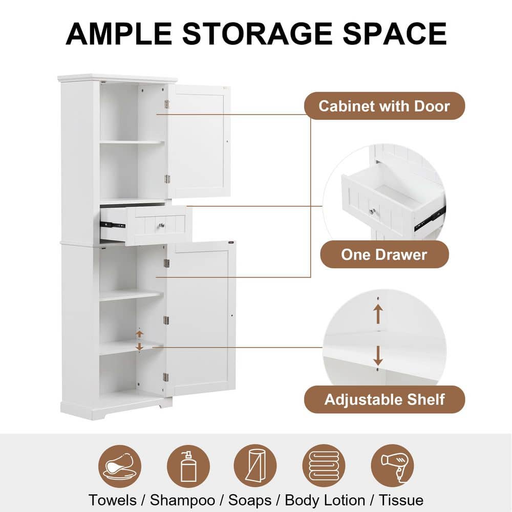 Unbranded 22 in. W x 10 in. D x 67 in. H White Linen Cabinet Bathroom Storage Cabinet with Door Drawers, Adjustable Shelf (2)