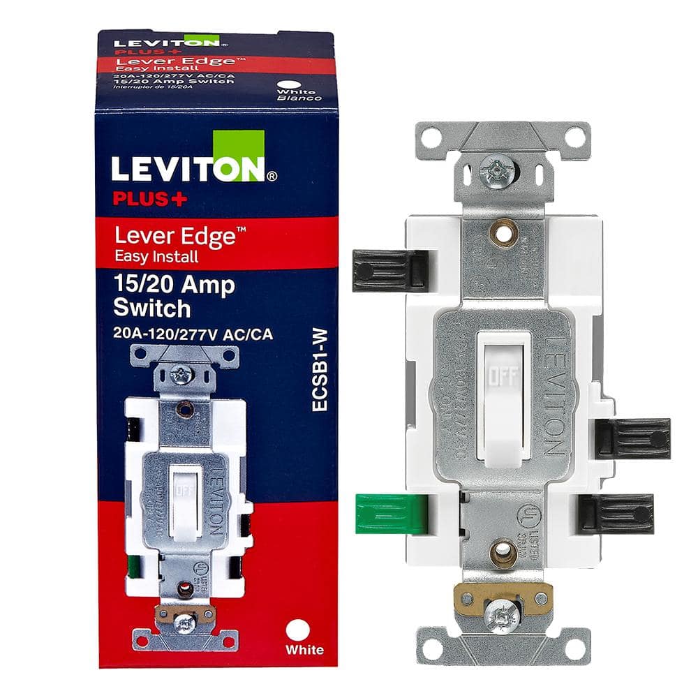 Leviton Lever Edge Easy Install 15/20 Amp 120/277-Volt Single Pole Toggle Switch, Commercial Grade, White (1-Pack) ECSB1-W (1)