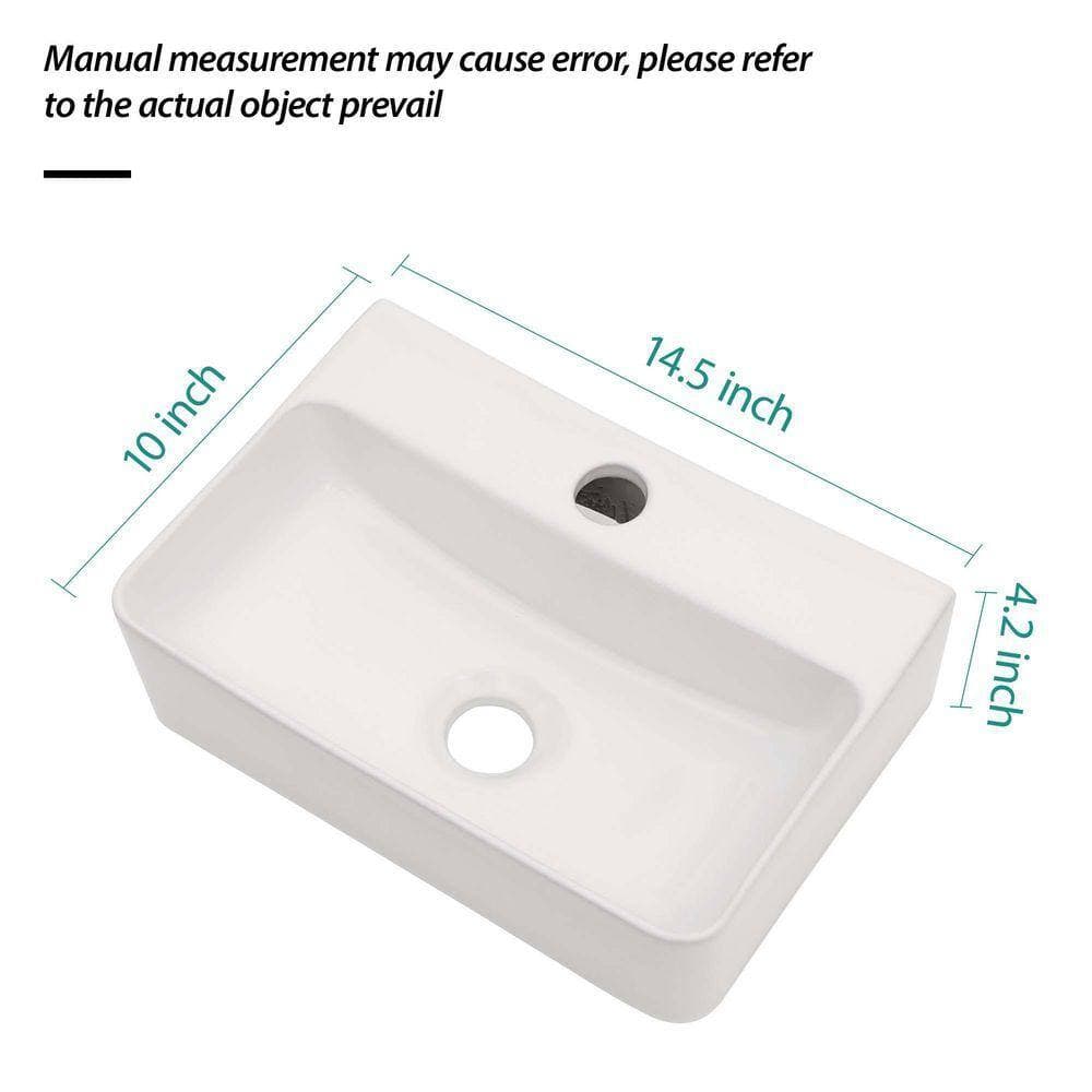 XUJMK 14.5 in. Wall-Mounted Rectangular Bathroom Ceramic Sink in White, 14.5 x 10 in. Wall Mount Bathroom Sink (3)