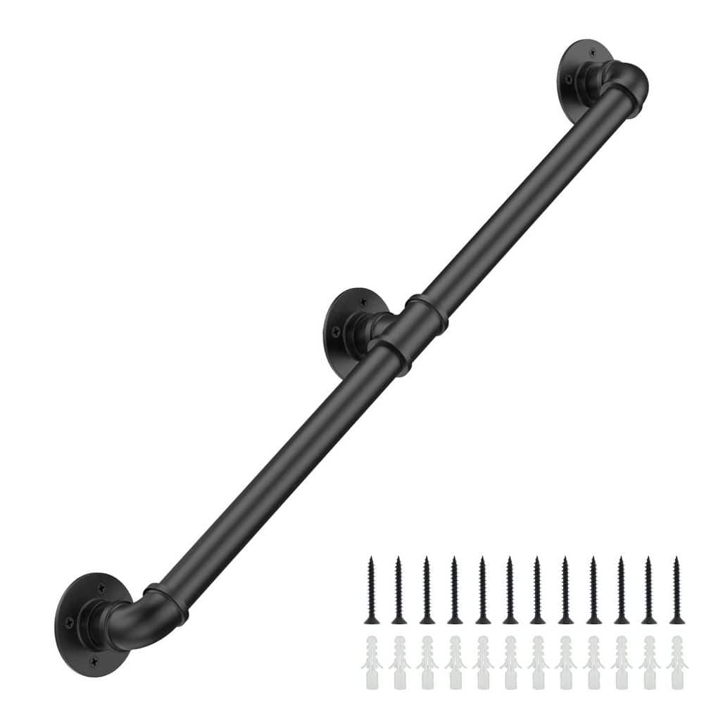 NVNOO 8 ft. Industrial Stair Railing Wall Mount Staircase Handrail for Outdoor Indoor Stairs Porch, Black (1)