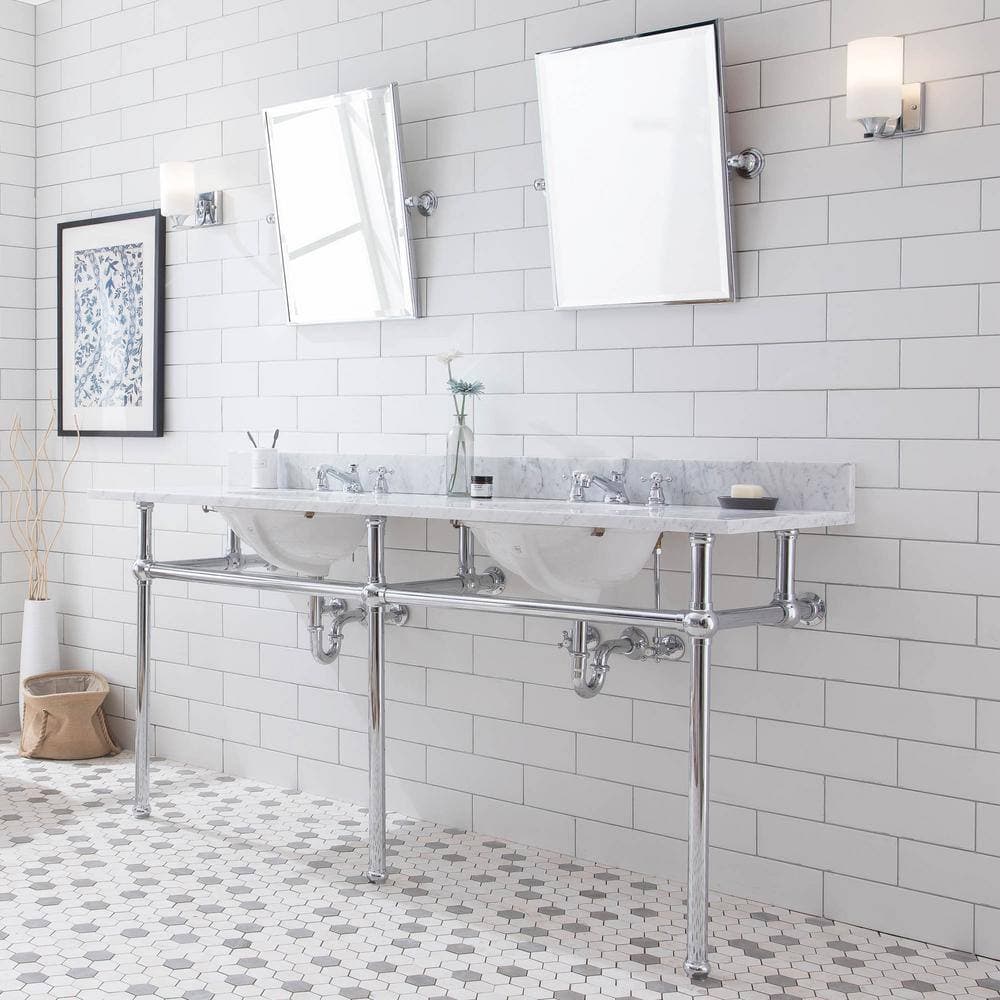 Water Creation Embassy 72 in. Double Sink Carrara White Marble Countertop Washstand in Chrome with P-Trap (3)