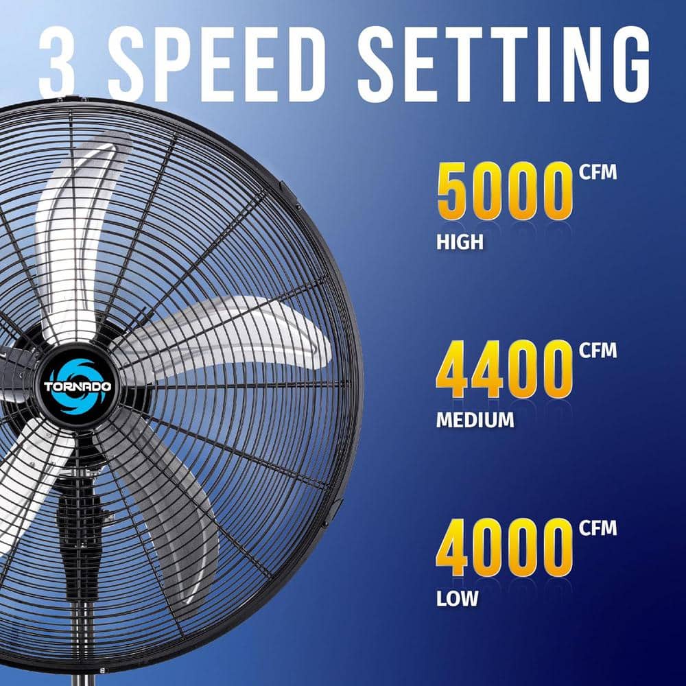 Tornado 20 Inch High Velocity Metal Oscillating Pedestal Fan, Commercial, Industrial Use, 3 Speed UL Safety Listed, Black (3)