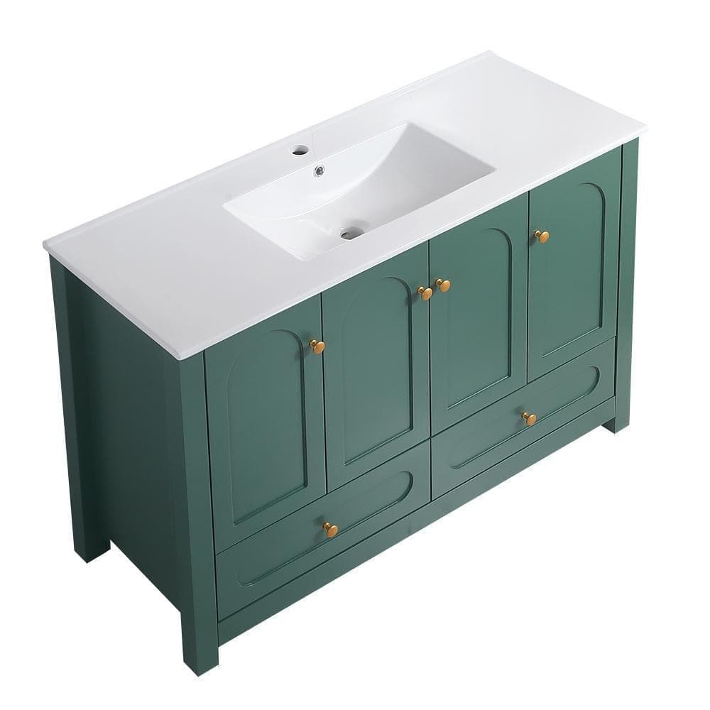 Xuanlur 48 in. Green Bathroom Vanity w/ Ceramic Sink Combo, MDF Green Abundant Storage Cabinet-4 Soft Close Doors and 2 Drawers (2)
