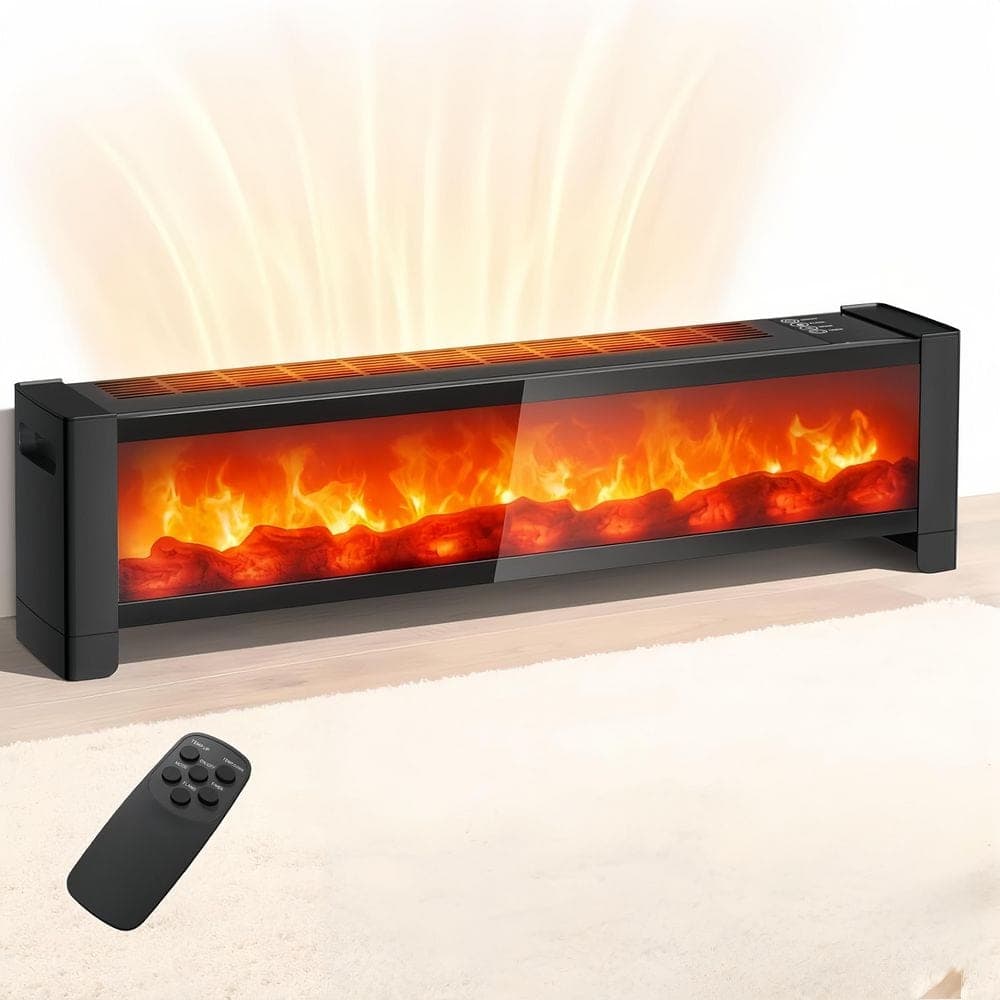 Unbranded 33 in. Compact 1500W Convection Baseboard Space Heater, Electric Fireplace with Top Air Outlet for Bedroom & Office.