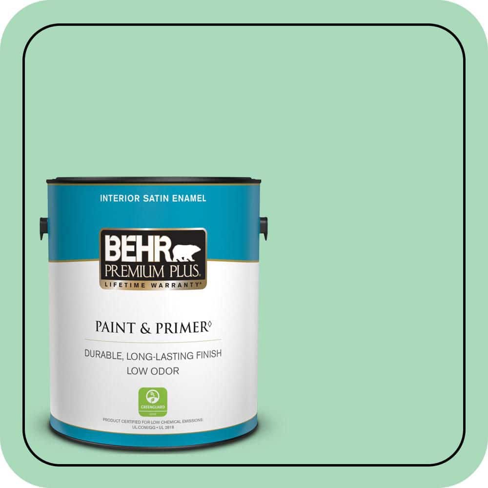 BEHR PREMIUM PLUS 1 gal. #P410-3 Shanghai Jade Satin Enamel Low Odor Interior Paint & Primer