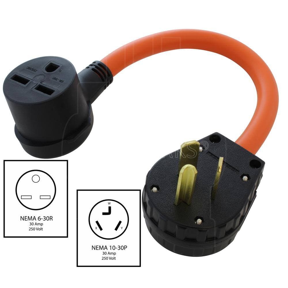 AC WORKS 1.5 ft. 10-30P 3-Prong Old Dryer Plug to 6-30R 3-Prong 30 Amp 250-Volt HVAC Female Adapter (2)
