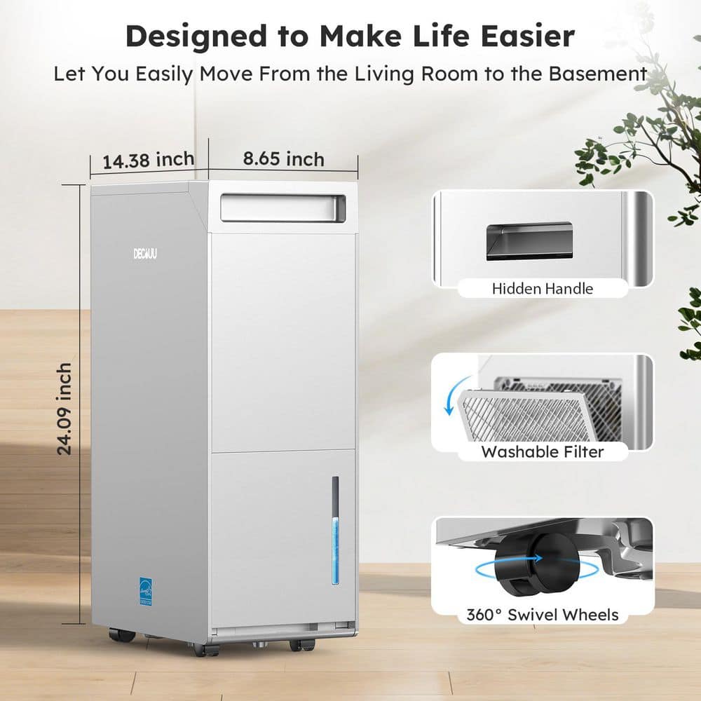 Edendirect 100 pt. 6,000 sq. ft. Energy Star Dehumidifier for Basement, with Pump, Drain Hose, Bucket, Auto Mode (Grayish White) (3)