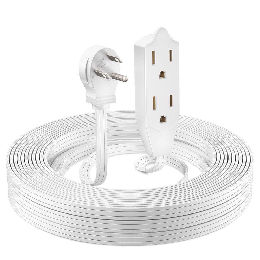 MAXIMM 50 ft. 16 / 3 Light Duty Indoor Extension Cord with Angled  Plug 3-Outlet 13 Amp White (1)