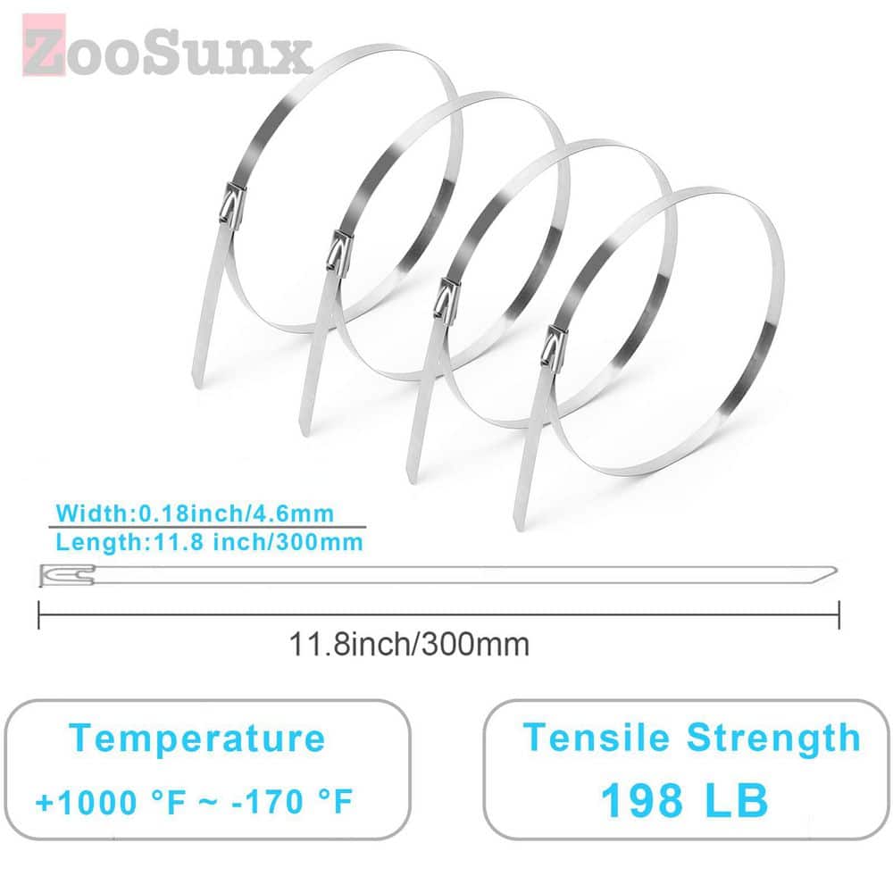 NVNOO 11.8 in. 304 Stainless Steel Metal Zip Tiec for Secure the Welded Wire, Bind Electrical Wires (100-Pack) (2)