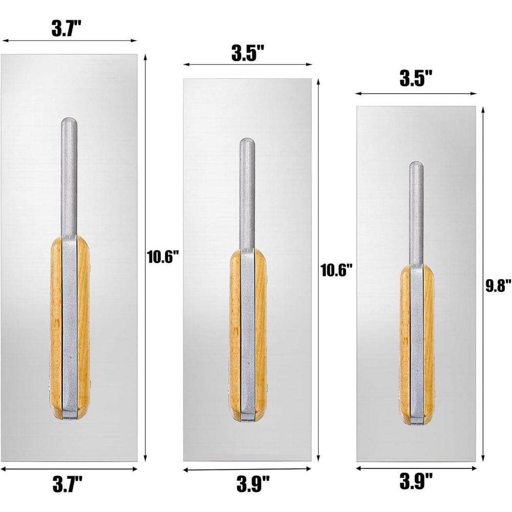 KIWDZFU 11.8 x 3.7 Flat Stainless Steel Plastering Trowel with Wood Handle 10.6x3.7 and 9.8x3.7 Masonry Finishing Trowel Set (2)