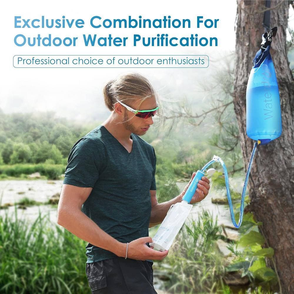Lukvuzo Gravity Water Filter Straw, Camping Water Filtration System Purifier 1.5 Gal Bag, 0.1 Micron, 5 Stage Filtration, Blue (2)