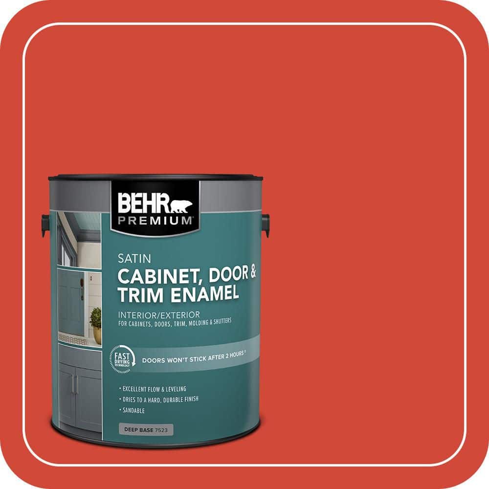 BEHR PREMIUM 1 gal. #P180-7 Top Tomato Satin Enamel Interior/Exterior Cabinet, Door & Trim Paint