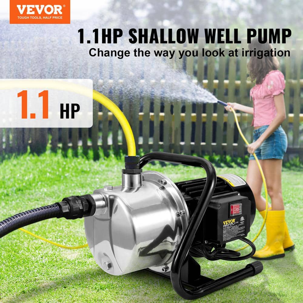 VEVOR Shallow Well Pump 1.1 HP 978GPH 131 ft. Head Portable Garden Water Jet Pump with Hose Adapters for Pond Lake Irrigation (2)