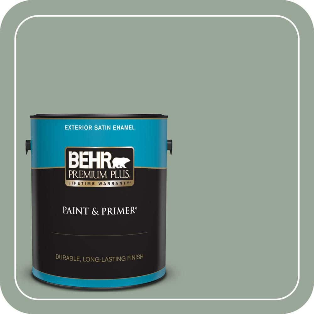 BEHR PREMIUM PLUS 1 gal. #MQ6-17 Green Trellis Satin Enamel Exterior Paint & Primer (1)