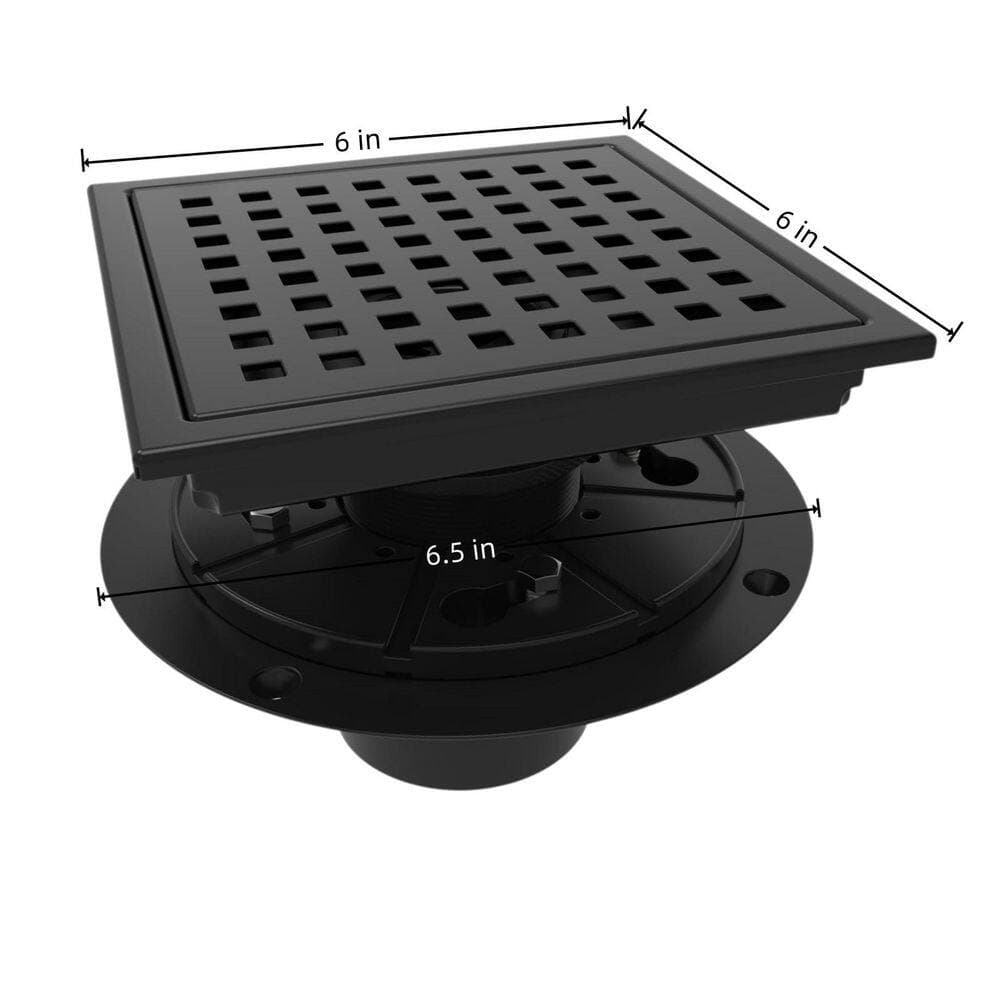 Numhew 1-Piece Bath Hardware Set with Square Shower Floor Drain Quadrato Pattern Grate and Flange (2)