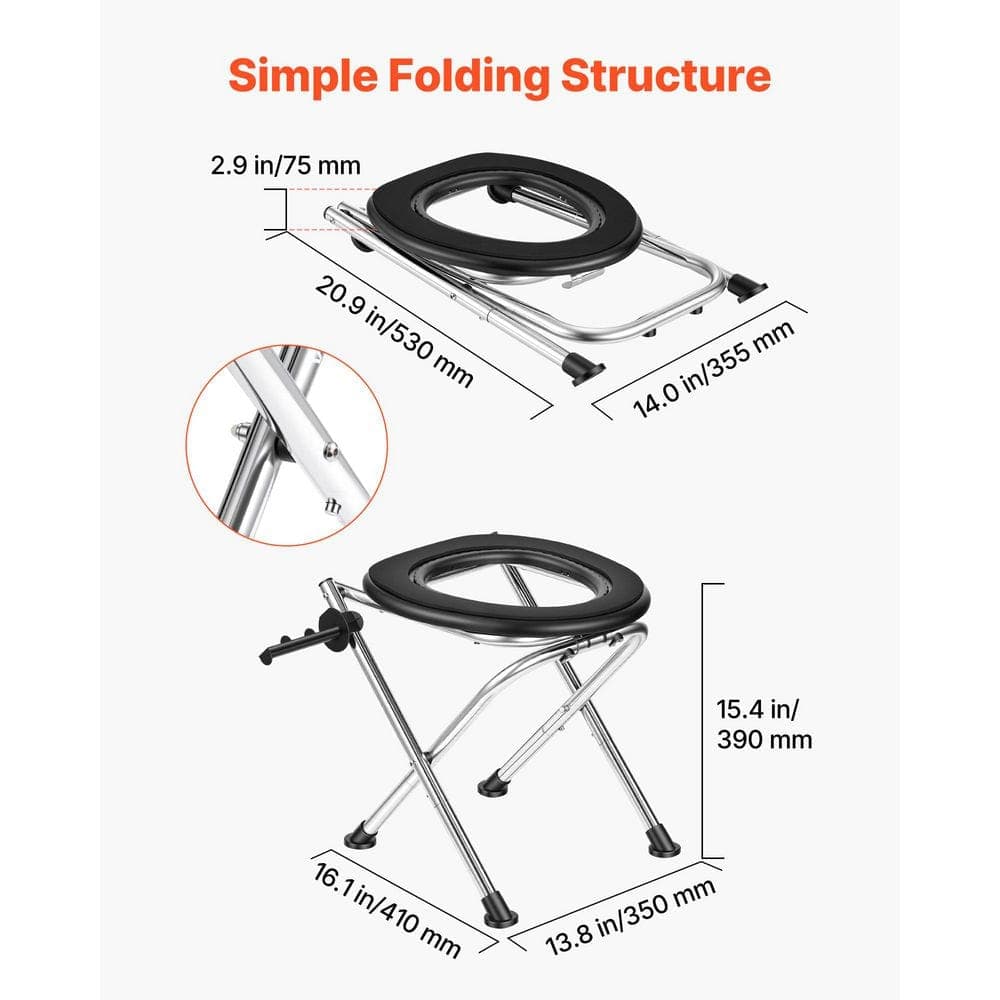 SKYSHALO Folding Toilet Frame Non-Electric Waterless Toilet, 350lbs. Capacity, Soft Seat for Adults, RV Travel Road Trips Outdoor (2)