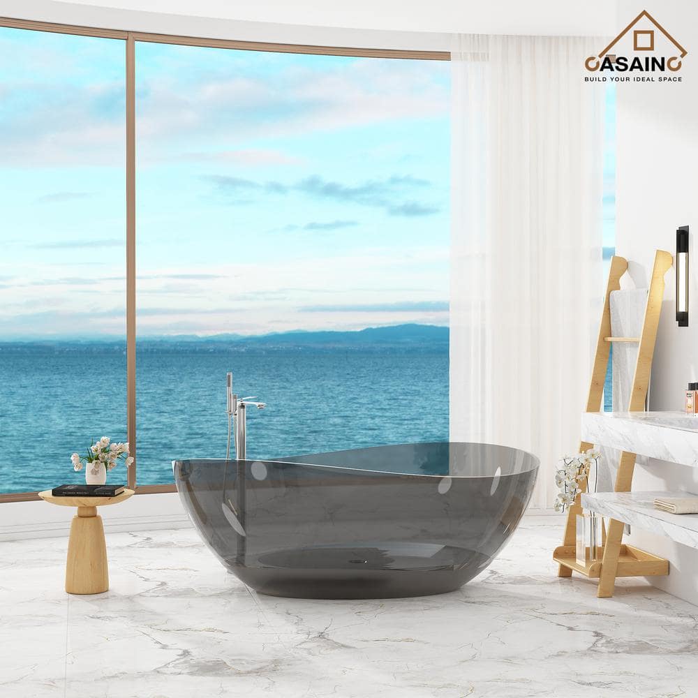 CASAINC 37 in. Freestanding Oval Shape Soaking Resin Bathtub with Center Drain (3)