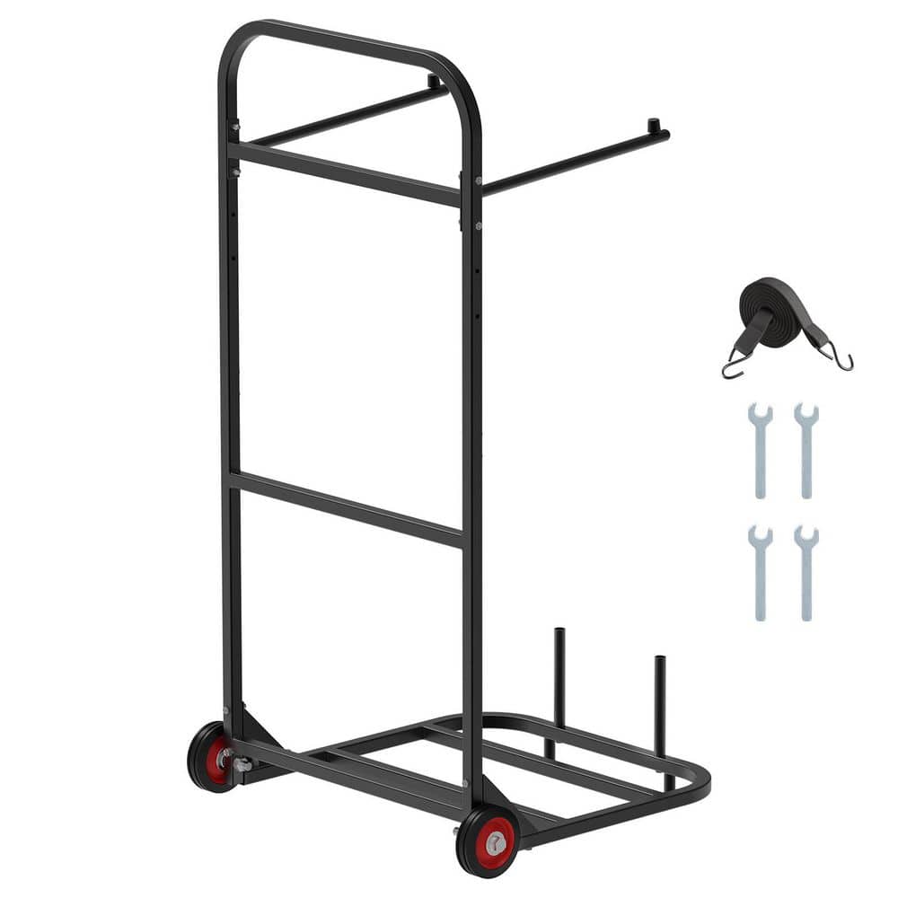 SKYSHALO Heavy-Duty Folding Chair Rack, 100 lbs. Metal Chair Cart for Hanging 10 Chairs, Storage Dolly with Rubber Wheels, Black (1)
