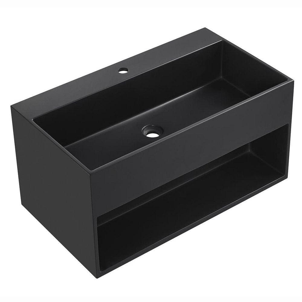 SERENE VALLEY 24 in. Wall-Mount Bathroom Solid Surface Vanity with Storage Space in Matte Black