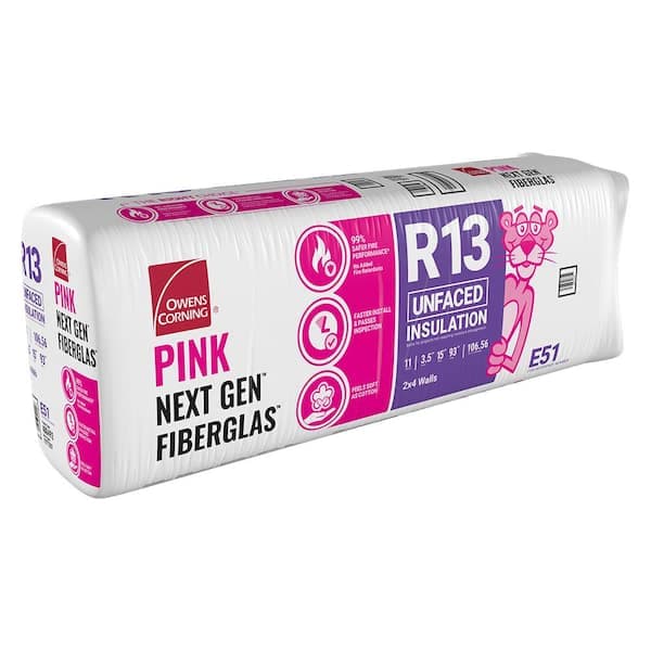 Owens Corning R-13 Unfaced Fiberglass Insulation Batt 15 in. x 93 in. (1 Bag) (2)