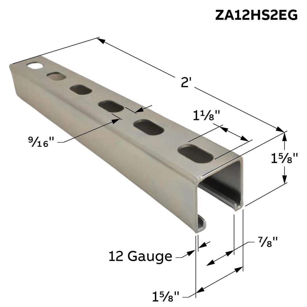 Superstrut 2 ft. 12-Gauge Half Slotted Metal Framing Strut Channel - Silver Galvanized (ZA12HS2EG) (2)