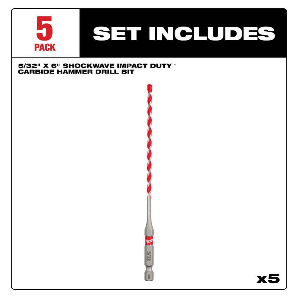 Milwaukee 5/32 in. SHOCKWAVE Carbide Hammer Drill Bits (5-Pack) (3)