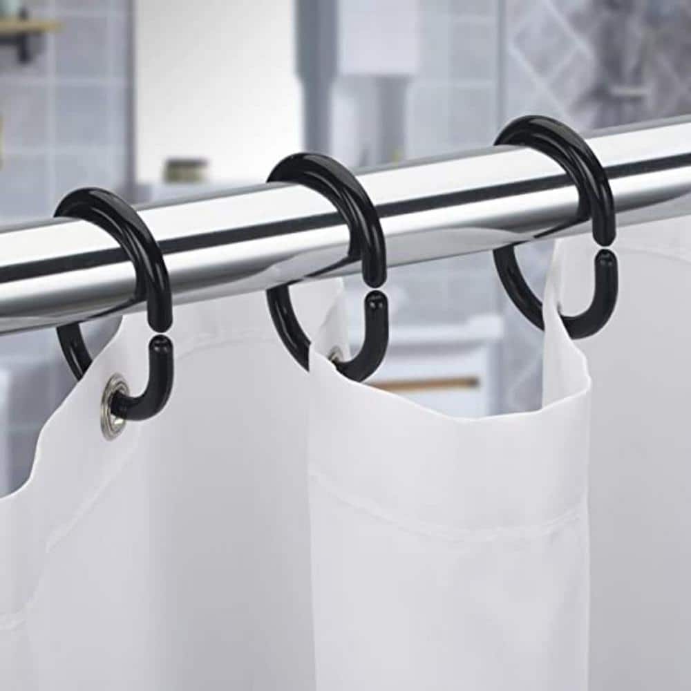 Dyiom Black Shower Curtain Hooks Rings, 24-Pieces Plastic, Rustproof Plastic, Shower Curtains Rings/Hooks in Black (1)