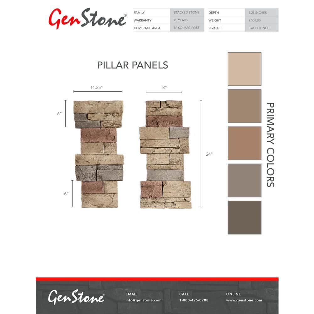 GenStone Stacked Stone 11.25 in. x 24 in. Desert Sunrise Faux Pillar Panel Siding (2)