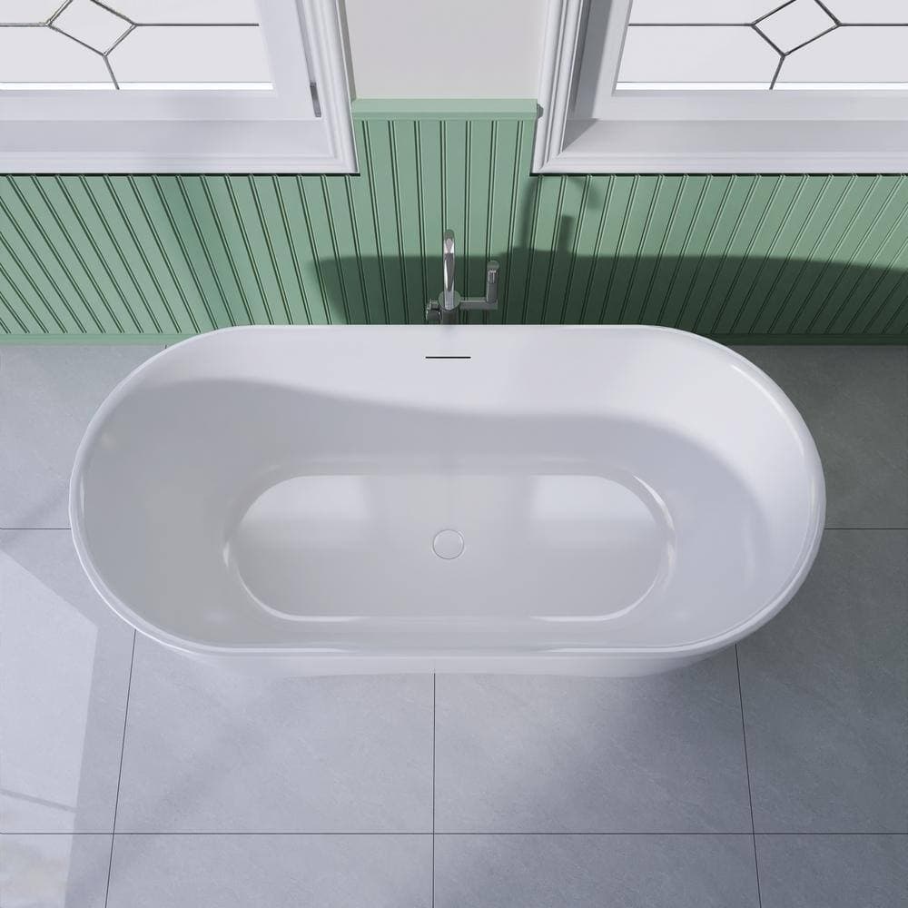 Unbranded 67 in. x 31 in. Acrylic Flatbottom Freestanding Soaking Bathtub in White (3)