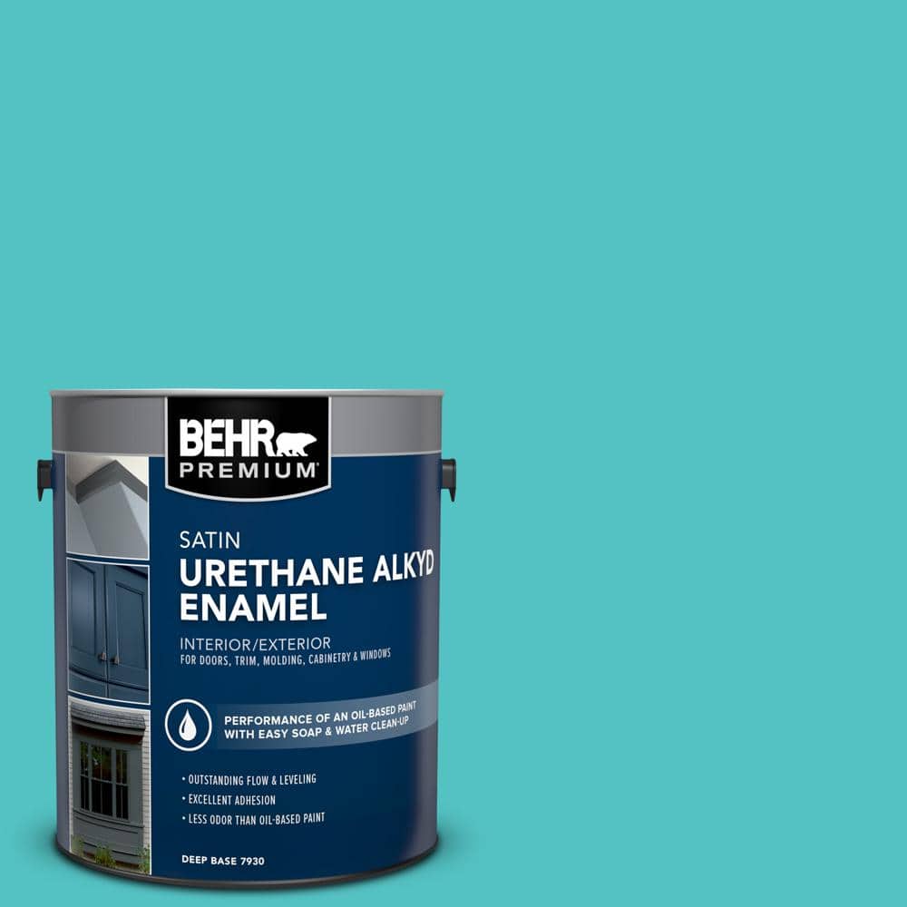 BEHR PREMIUM 1 gal. #500B-4 Gem Turquoise Urethane Alkyd Satin Enamel Interior/Exterior Paint (1)