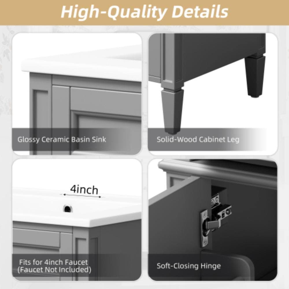 Unbranded 24 in. W x 18.1 in. D x 33.8 in. H Bathroom Gray Linen Cabinet (3)