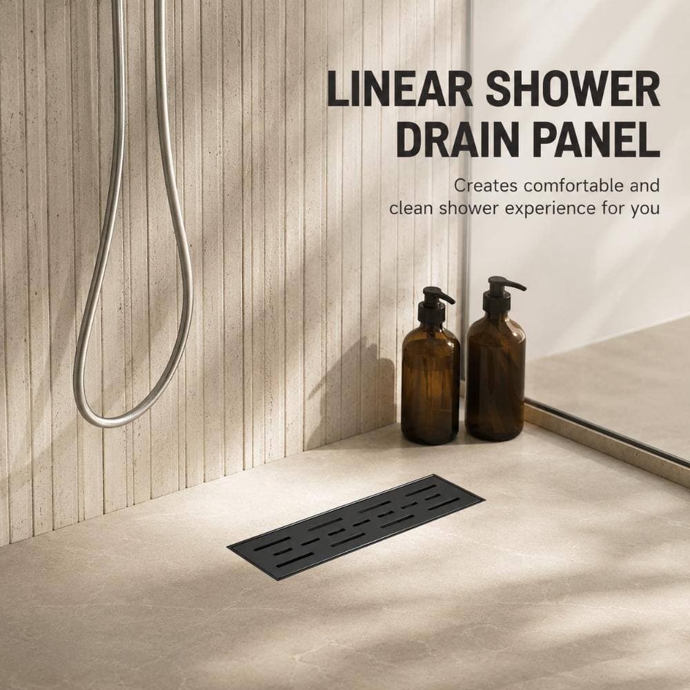 WIZ 12 in. Linear Shower Drain with Removable Grid Grate and Hair Strainer in Matte Black (2)