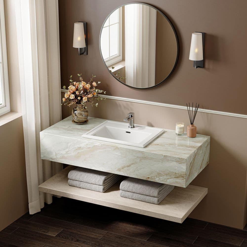 HOROW ClarityPure 21.8 in. Square Drop-In Bathroom Sink in White Ceramic with Overflow and Smart-Clean Glaze (2)