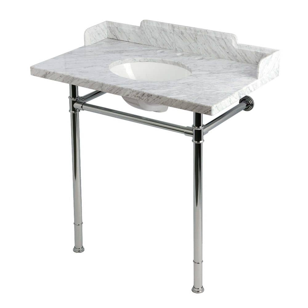 Kingston Brass Wesselman 36 in. x 22 in. Console Sink Combo in Carrara Marble White/Polished Chrome with Legs (1)