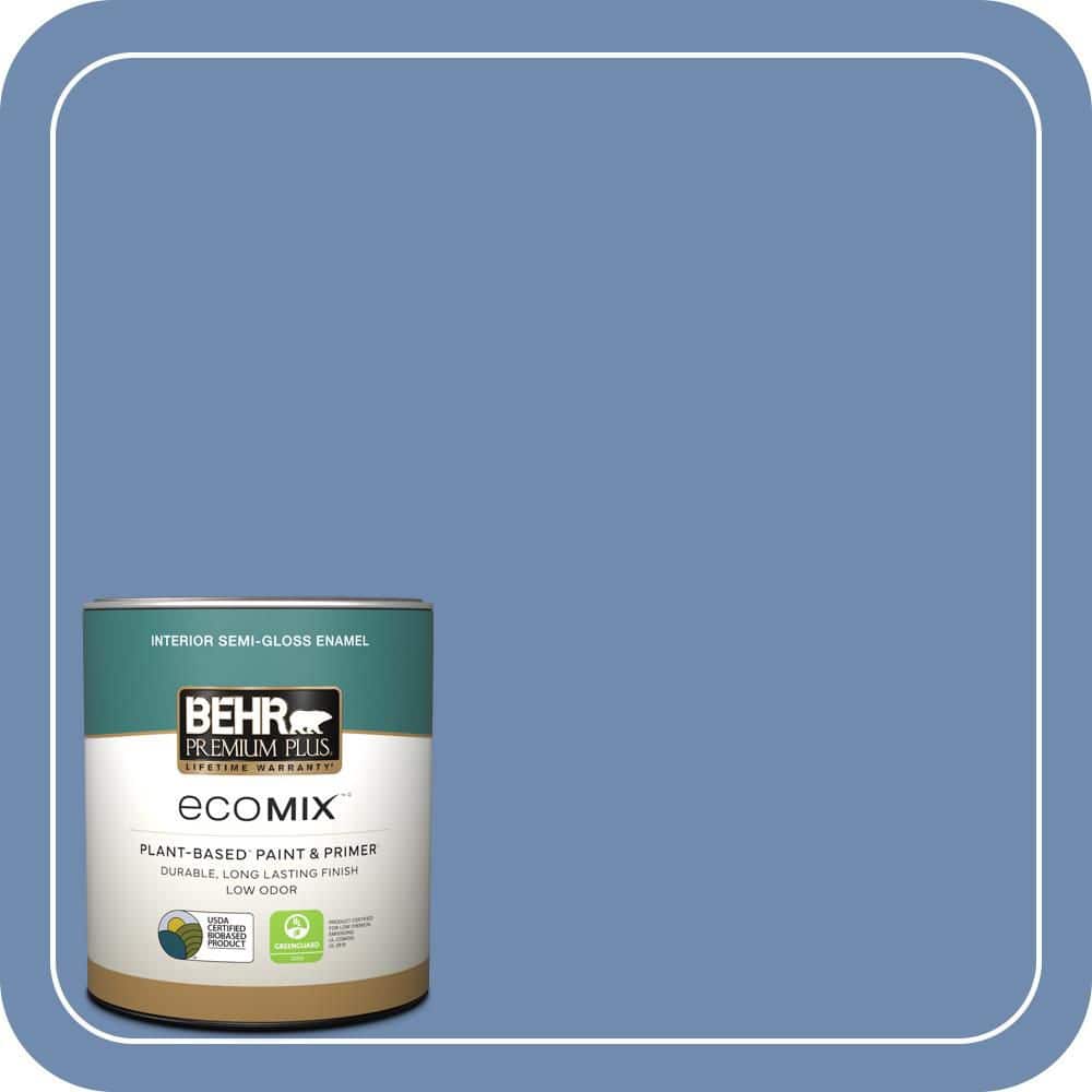 BEHR PREMIUM PLUS 1 qt. #590D-5 Windsurf Blue Semi-Gloss Enamel EcoMix Plant-Based Interior Paint & Primer (1)
