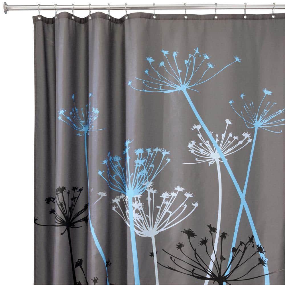 interDesign iDesign Thistle Floral Fabric Bathroom Shower Curtain - 72 in. x 72 in., Gray/Blue