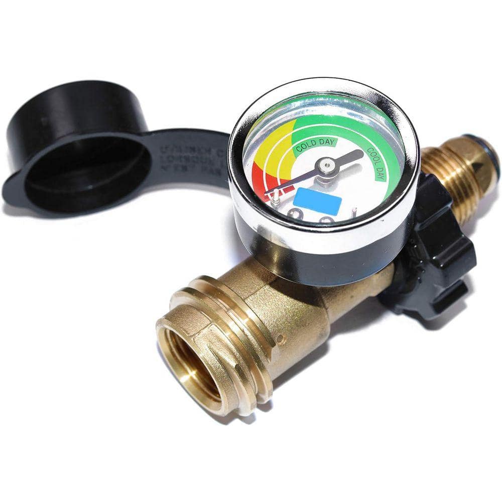 Lukvuzo Propane Tank Adapter with Gauge Universal Fit Convert POL LP to QCC1 Type 1 Connection Silver (3)