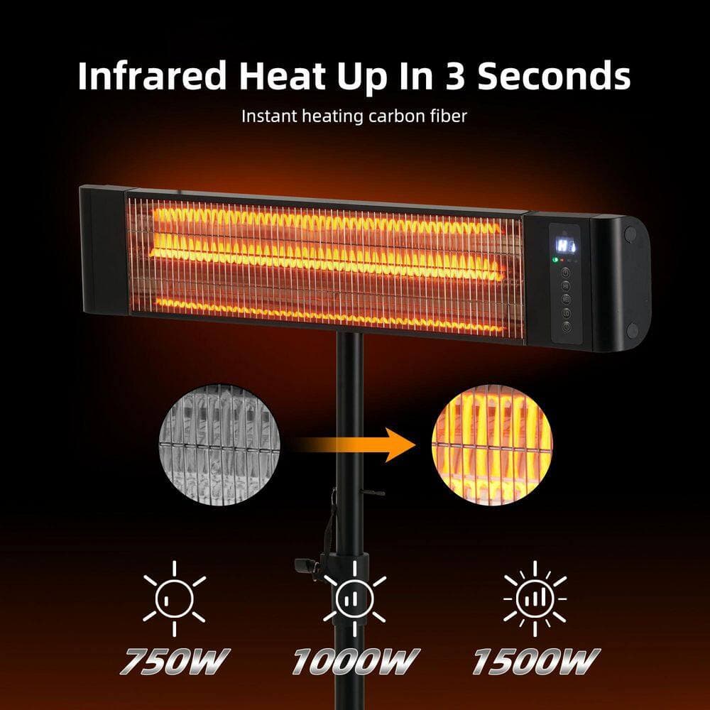 DYRCJ 1500W Infrared Bladeless Heater Electric Furnace with 3 Heat Settings IP65 Waterproof Wall Mount Tripod Timer Bladeless (2)