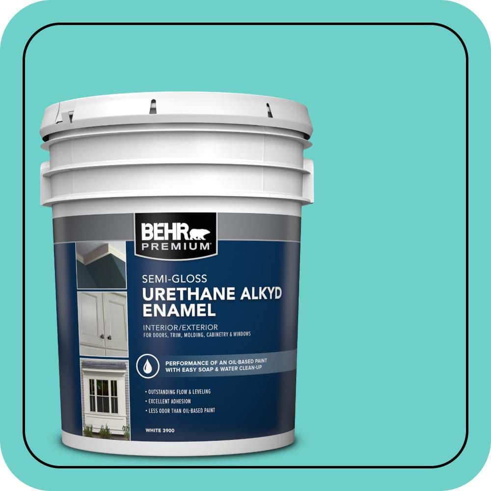 BEHR PREMIUM 5 gal. #P450-4 Hidden Sea Glass Urethane Alkyd Semi-Gloss Enamel Interior/Exterior Paint