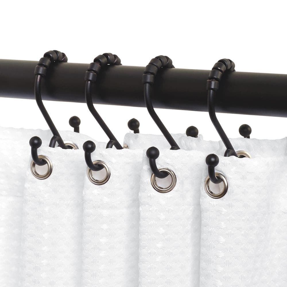 Zenna Home NeverRust Aluminum Double Roller Shower Hooks in Matte Black (12-Pack) (3)